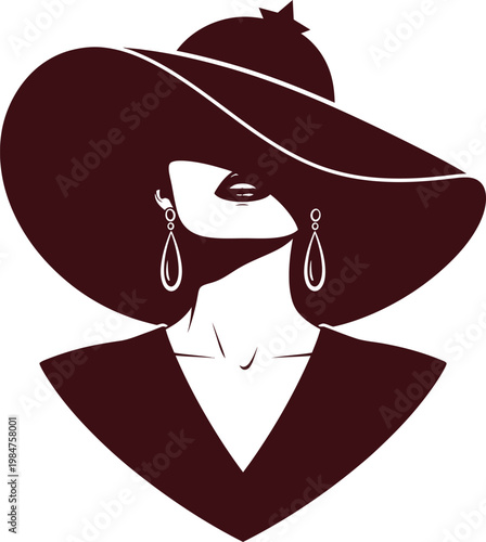 Elegant Woman Wearing a Large Hat and Earrings
