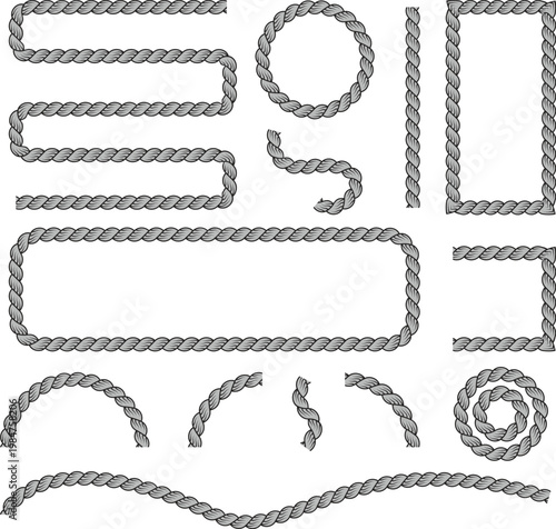Vintage nautical rope frame collection, hand drawn doodle dividers vector Illustration.