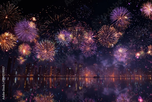 a vibrant fireworks display illuminates the night sky with colorful explosions of light and energy