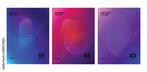 Set of three abstract gradient poster templates with blurred glowing shapes