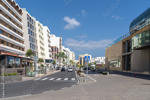 The main street along the waterfront in the capital city of Arrecife on the island of Lanzarote