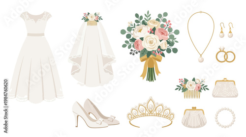 Wedding accessories and dress items.