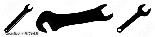 Plumbing wrench set with solid black icon and white background featuring plumbing, tools, icons with vector and line art