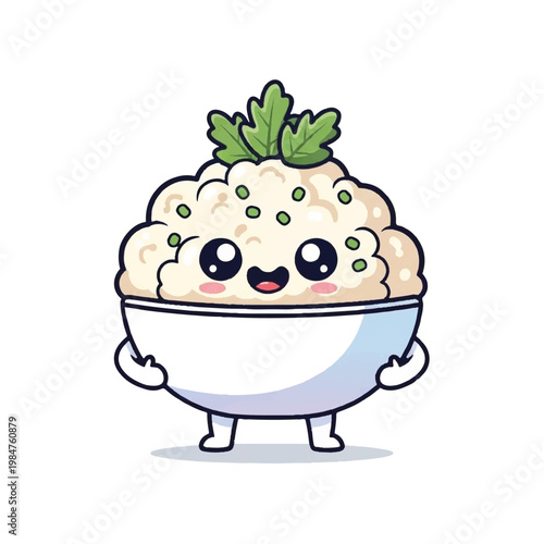 Schilderij op canvas Adorable cartoon bowl of mashed potatoes with a happy face and parsley garnish