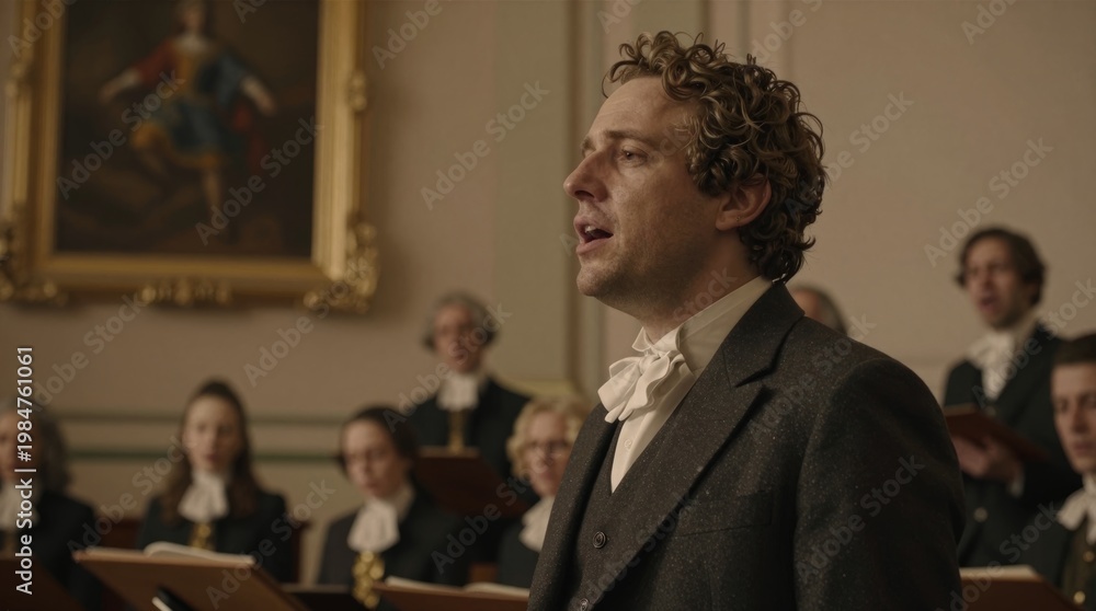 Obraz premium Classical Performance with Male Singer in Historical Attire