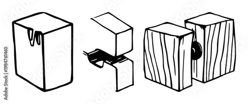Dovetail joint set with sketchy black line art detail featuring woodworking, joinery, mechanical with durability and precision