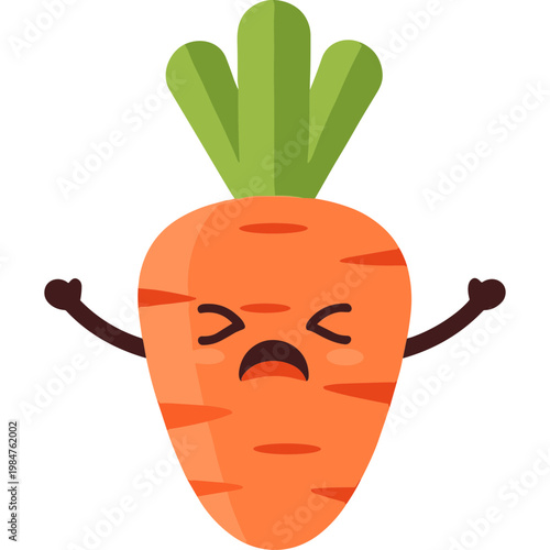 A cartoon carrot with a frowning face and green leaves is shown in an illustration.