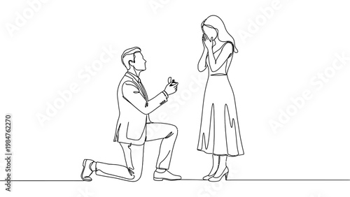 Continuous One Line Drawing Marriage Proposal Romantic Vector_26