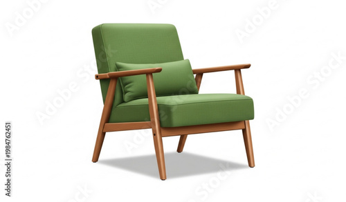 Mid Century Green Armchair Wooden Frame Furniture Vector Illustration