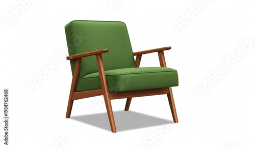 Mid Century Green Armchair Wooden Frame Furniture Vector Illustration