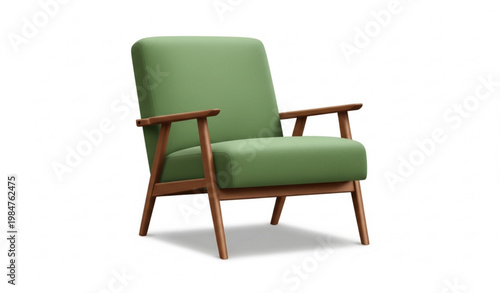Mid Century Green Armchair Wooden Frame Furniture Vector Illustration