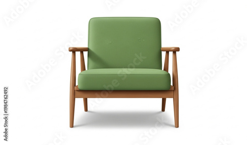 Mid Century Green Armchair Wooden Frame Furniture Vector Illustration