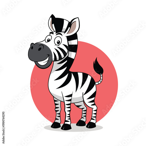 Cartoon Smiling Zebra Standing Full Body with Circle Background Animal