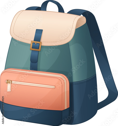 Travel backpack vector illustration, carry on bag for vacation packing, tourism gear, school and hiking lifestyle design