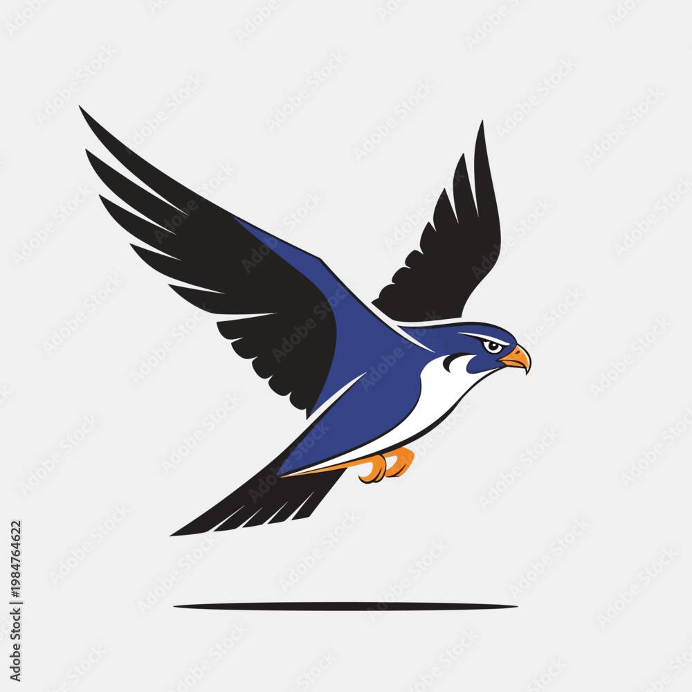 Obraz premium Soaring falcon graphic illustration against a clean white backdrop with wings spread