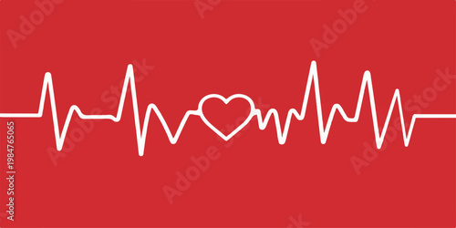 Red heart heartbeat line on ECG cardiogram showing pulse and health monitoring illustration