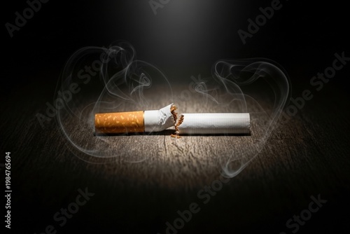 A cigarette with smoke on a dark background