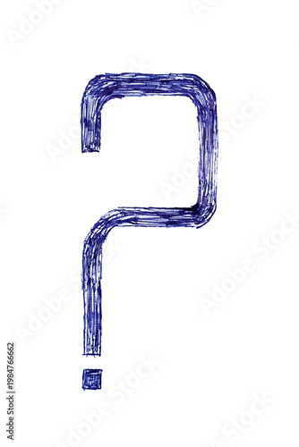 A stylized question mark is drawn with a blue ink pen on a piece of paper.