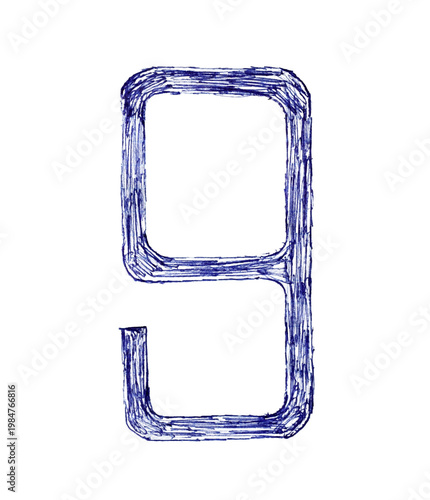 The number nine is drawn with a ballpoint pen and blue ink.