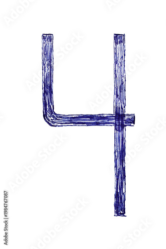 The number four is drawn with a fountain pen and blue ink.