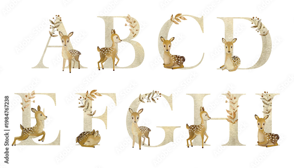 Fototapeta premium Watercolor animals letters.