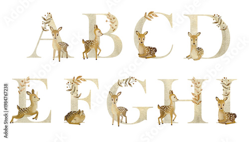 Watercolor animals letters.