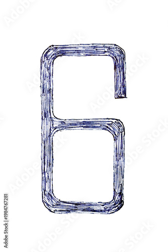 The number six is ​​drawn with a fountain pen and blue ink.
