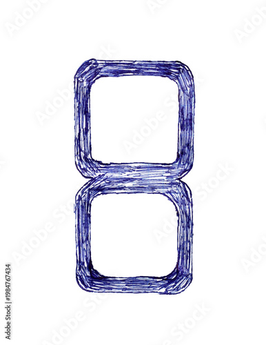 The number eight is drawn with a ballpoint pen and blue ink.