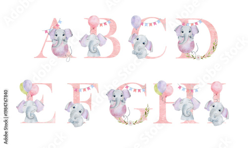 Watercolor baby letters.
