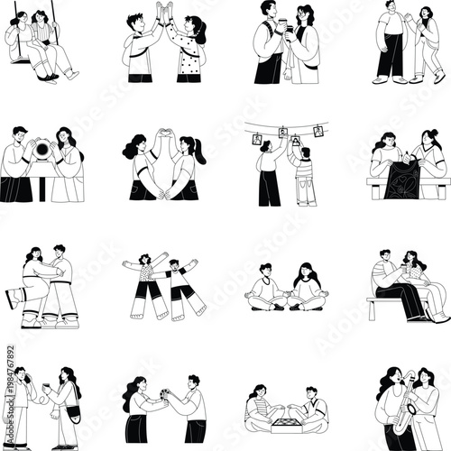 Set of Friendship Glyph Style Illustrations 

