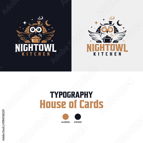 Vintage Artisan Owl Mascot Logo for Night Kitchen or Rustic Restaurant