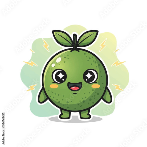 Cute Cartoon Green Orange Character with Big Eyes.