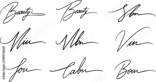 Elegant thin line handwriting scripts for beauty fashion branding and lifestyle blog titles on transparent background illustration.