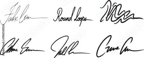 Diverse handwriting samples including round loops and thick script textures for artistic creative projects and commercial design.