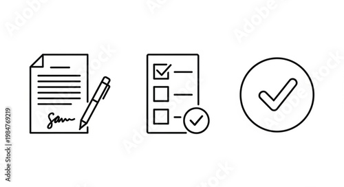 Εκτύπωση καμβά Checklist and Signature Icons Representing Agreement and Completion