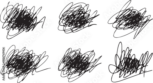 Abstract messy ink scribble marks and dense tangled line textures for creative artistic backgrounds and grunge design compositions.