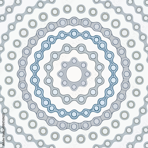 Bicycle chain links arranged in circular seamless pattern