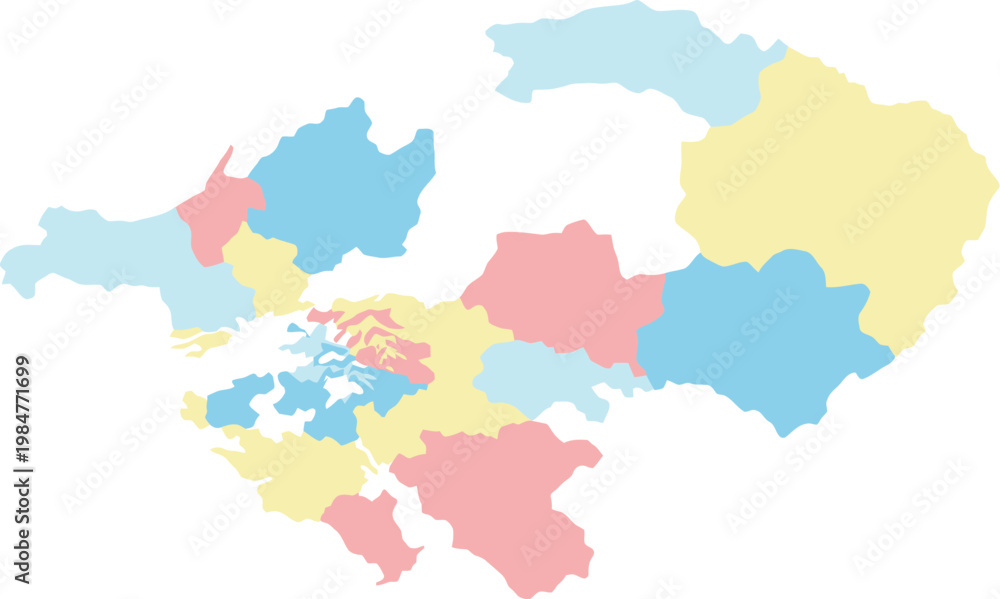 Fototapeta premium Pastel regional map vector with segmented districts clean flat design