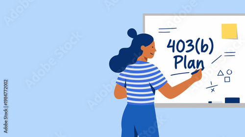 Woman Writing 403b Plan on Whiteboard Financial Concept Vector