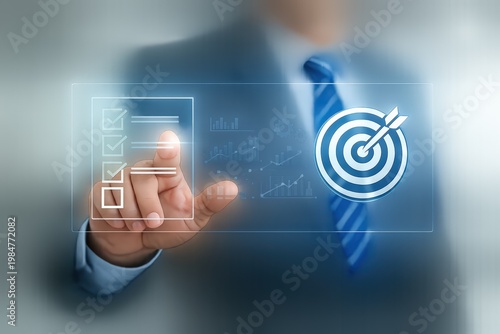 Businessman Touching Virtual Screen with Marketing Target and