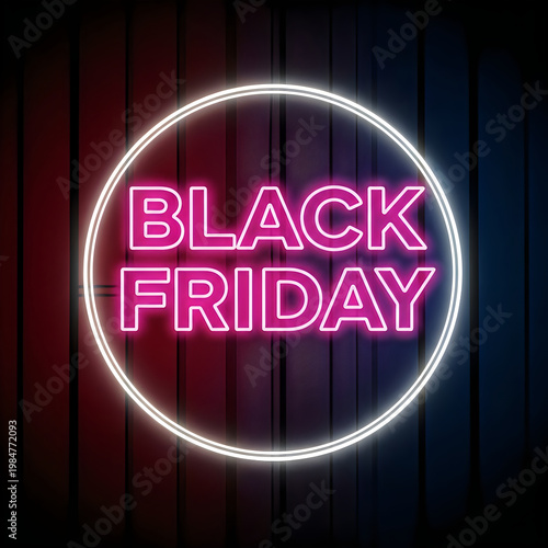 Neon black friday sale sign bright pink text in a glowing white circle