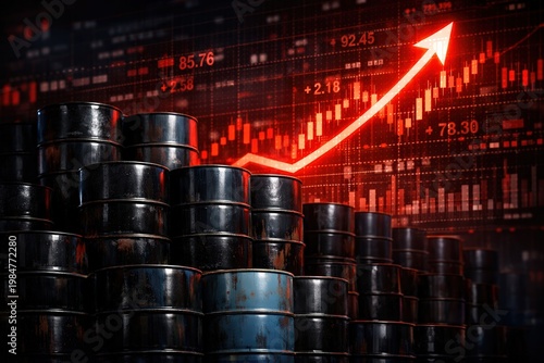 Rising Oil Barrel Prices with Financial Charts and Upward Arrow