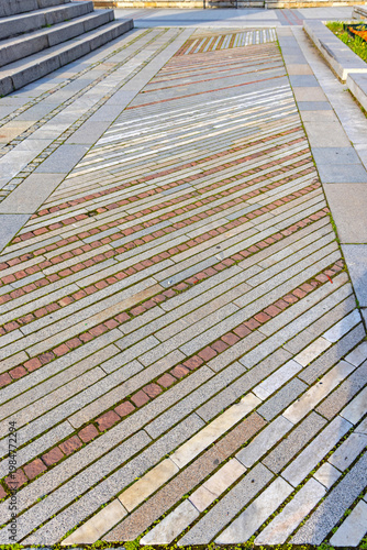 Diagonal Bricks and Tiles Pavement at Town Square Bulgaria