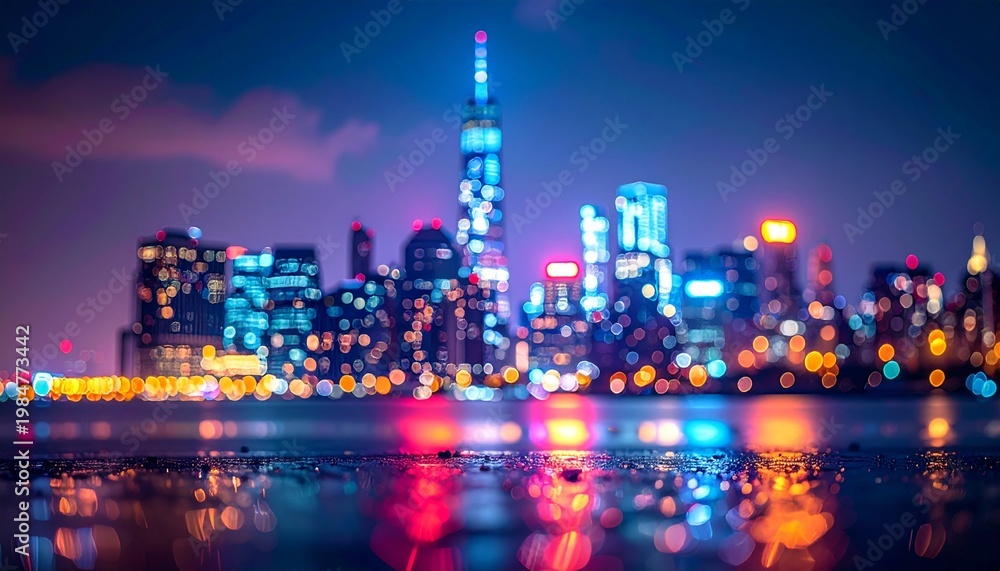 Fototapeta premium 摩天楼の夜景のイメージ画像 背景ボケ ソフトフォーカス