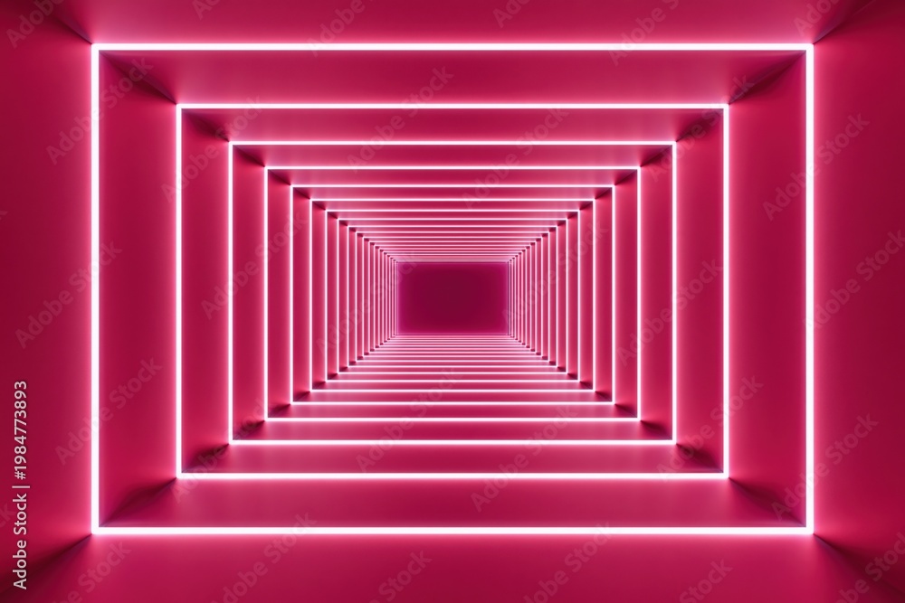 Obraz premium Neon pink tunnel with centered receding rectangular frames