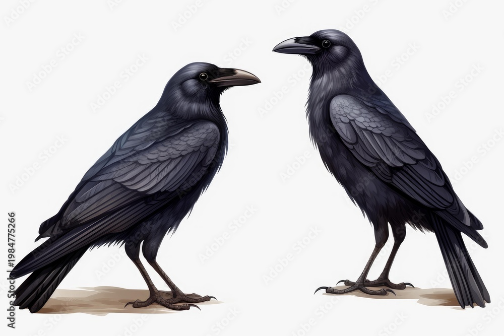 Obraz premium Two intelligent corvids with dark feathers illustrating wildlife and ornithology