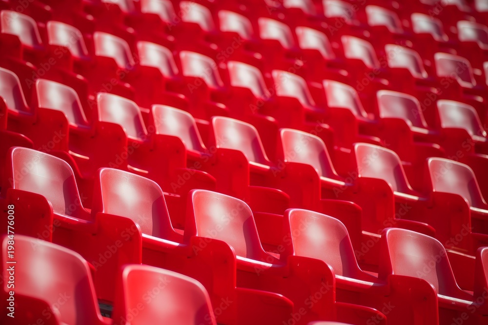 Obraz premium Empty red seats arranging in neat rows at an outdoor stadium arena