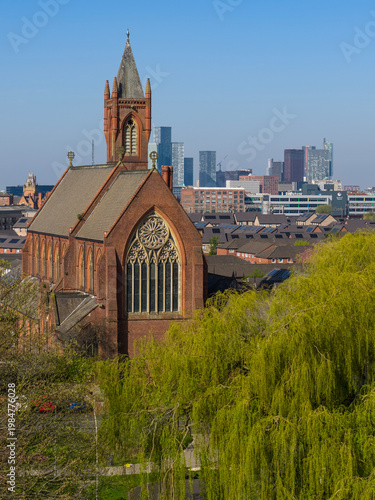 Gothic and modern buildings in downtown Manchester