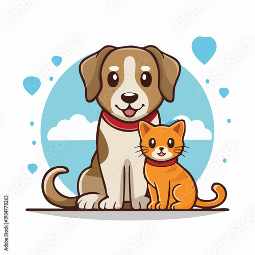 Dog and cat cartoon illustration of friendly pets suitable for various uses