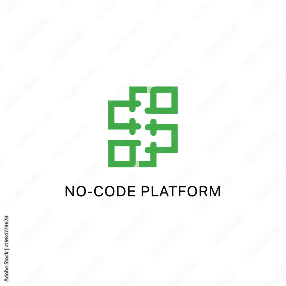Obraz premium Minimalist green block connector icon for modular nocode platform system architecture.